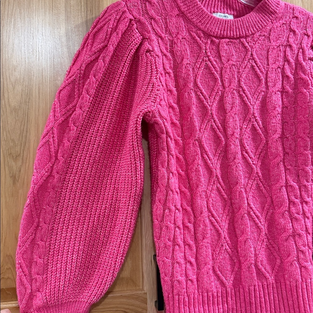 Crown & Ivy Vibrant Pink Soft Cozy Cable Knit Crewneck Cold Weather Sweater Sz S - Picture 4 of 9